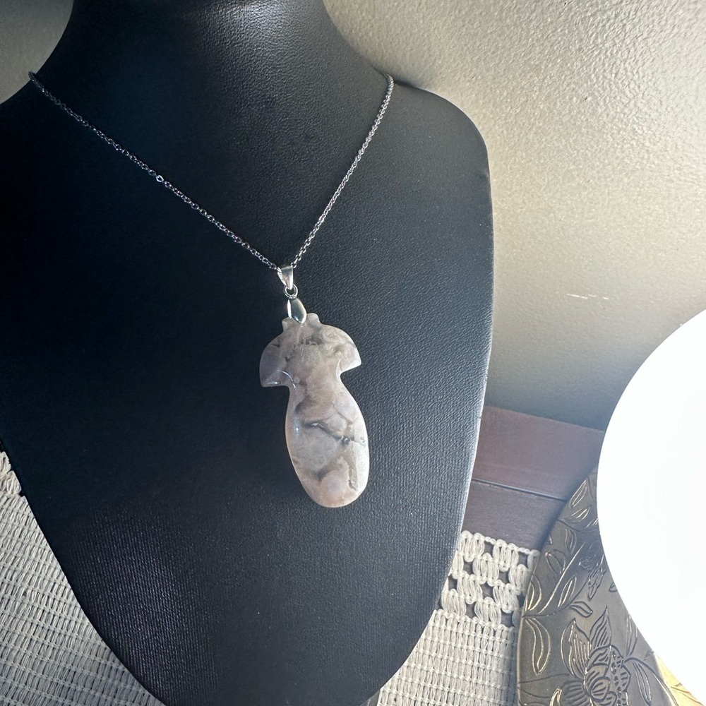 Beautiful and Unique Flower Agate Dress Carving Pendant Necklace